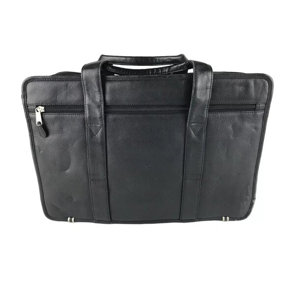 Ili Unisex Black Leather Inner Zip Pockets Top Handle Briefcase Document Case - Picture 3 of 12
